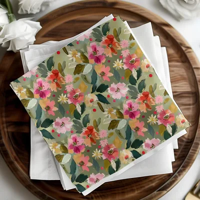 Ditsy Floral Seamless Pattern, Digital Download, Pink Red Flowers, Repeat Pattern, Fabric Design, Paper Print, Sage Green Floral