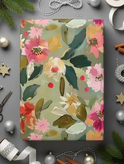 Ditsy Floral Seamless Pattern, Digital Download, Pink Red Flowers, Repeat Pattern, Fabric Design, Paper Print, Sage Green Floral