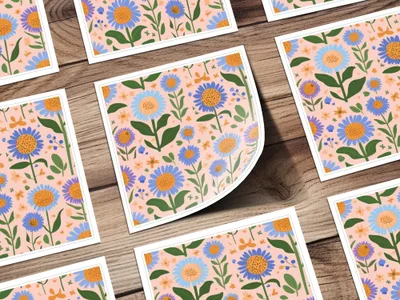 Floral Seamless Pattern Digital, Flower Print File, Blue Flower Design, Digital Download, Seamless Background, Fabric Pattern, 12x12 JPEG