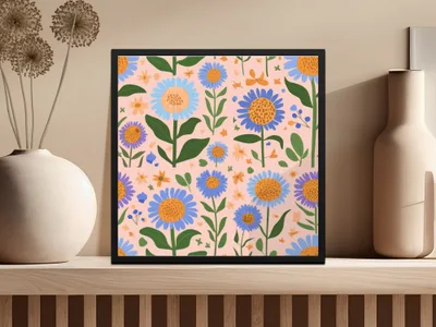 Floral Seamless Pattern Digital, Flower Print File, Blue Flower Design, Digital Download, Seamless Background, Fabric Pattern, 12x12 JPEG