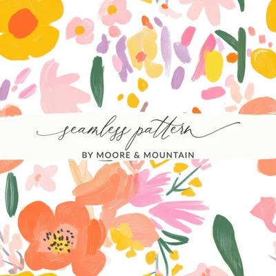 Floral Seamless Pattern Digital, Modern Flower Print, Painterly Style, Repeat Pattern Design, Fabric Design, Digital Paper