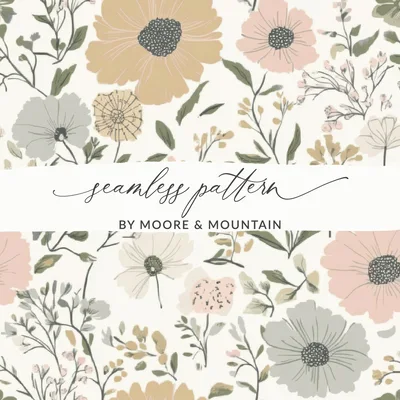 Neutral Floral Botanical Print Boho Handdrawn Floral Seamless Pattern