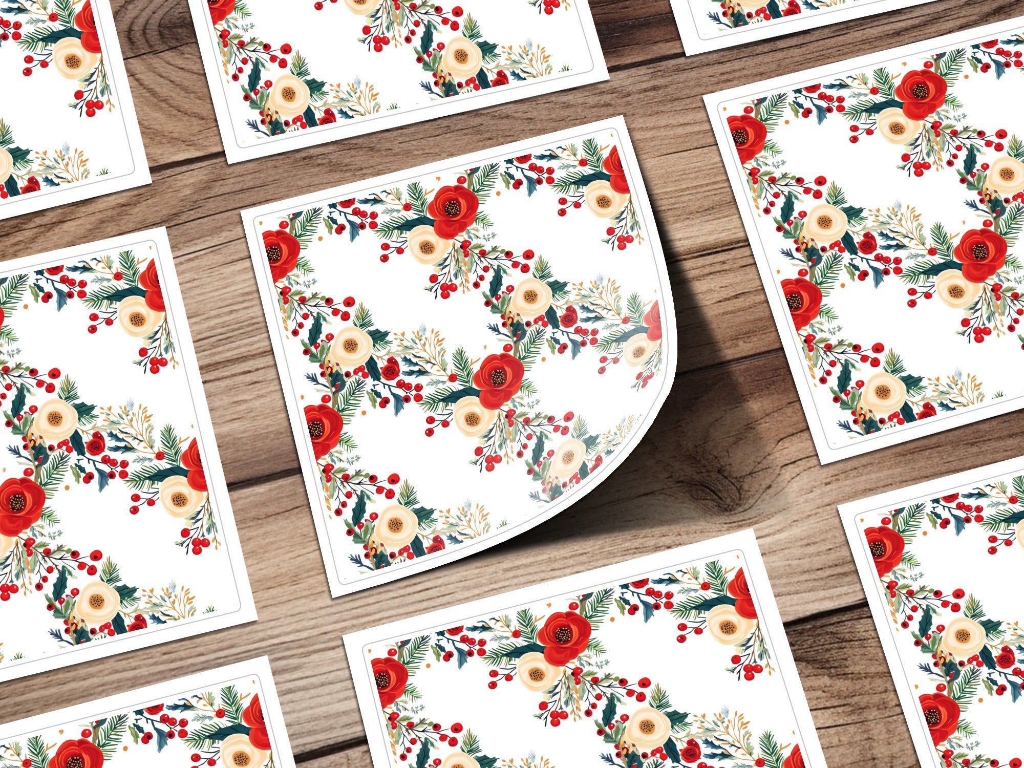 Floral Seamless Pattern Digital Paper, Christmas Flowers Print Fabric Design, Berries and Leaves Pattern, Rose Pattern, JPEG Download