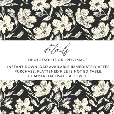 Floral Seamless Pattern Digital Paper, Cream Flowers, Dark Background, Repeat Pattern for Fabric, Scrapbooking, Digital Products