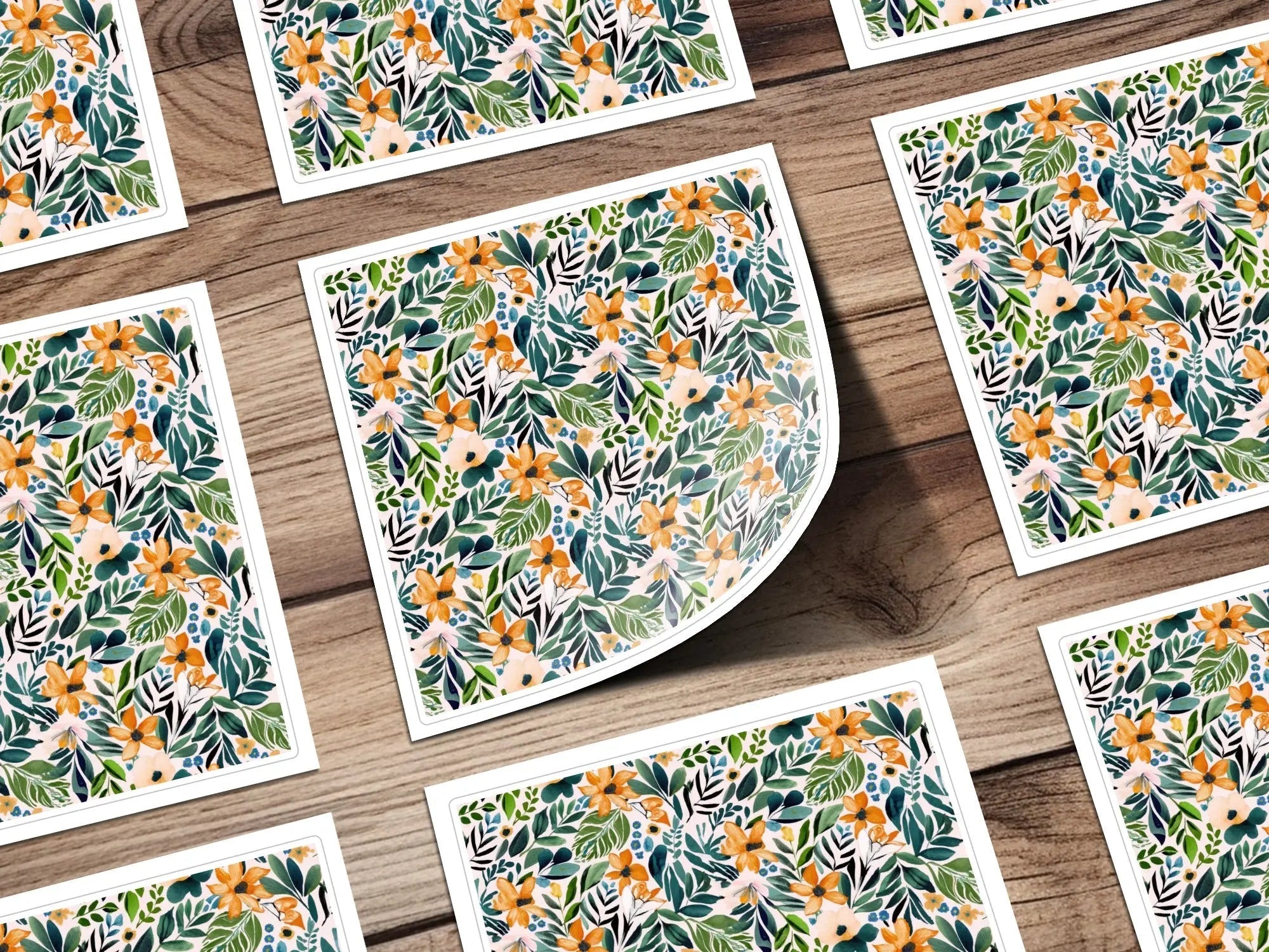Ditsy Floral Seamless Pattern Digital Paper, Flower Design, Botanical Digital Download, Fabric Design, Scrapbooking Paper, Orange Green Print