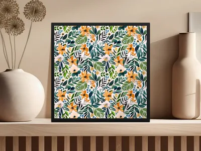 Ditsy Floral Seamless Pattern Digital Paper, Flower Design, Botanical Digital Download, Fabric Design, Scrapbooking Paper, Orange Green Print