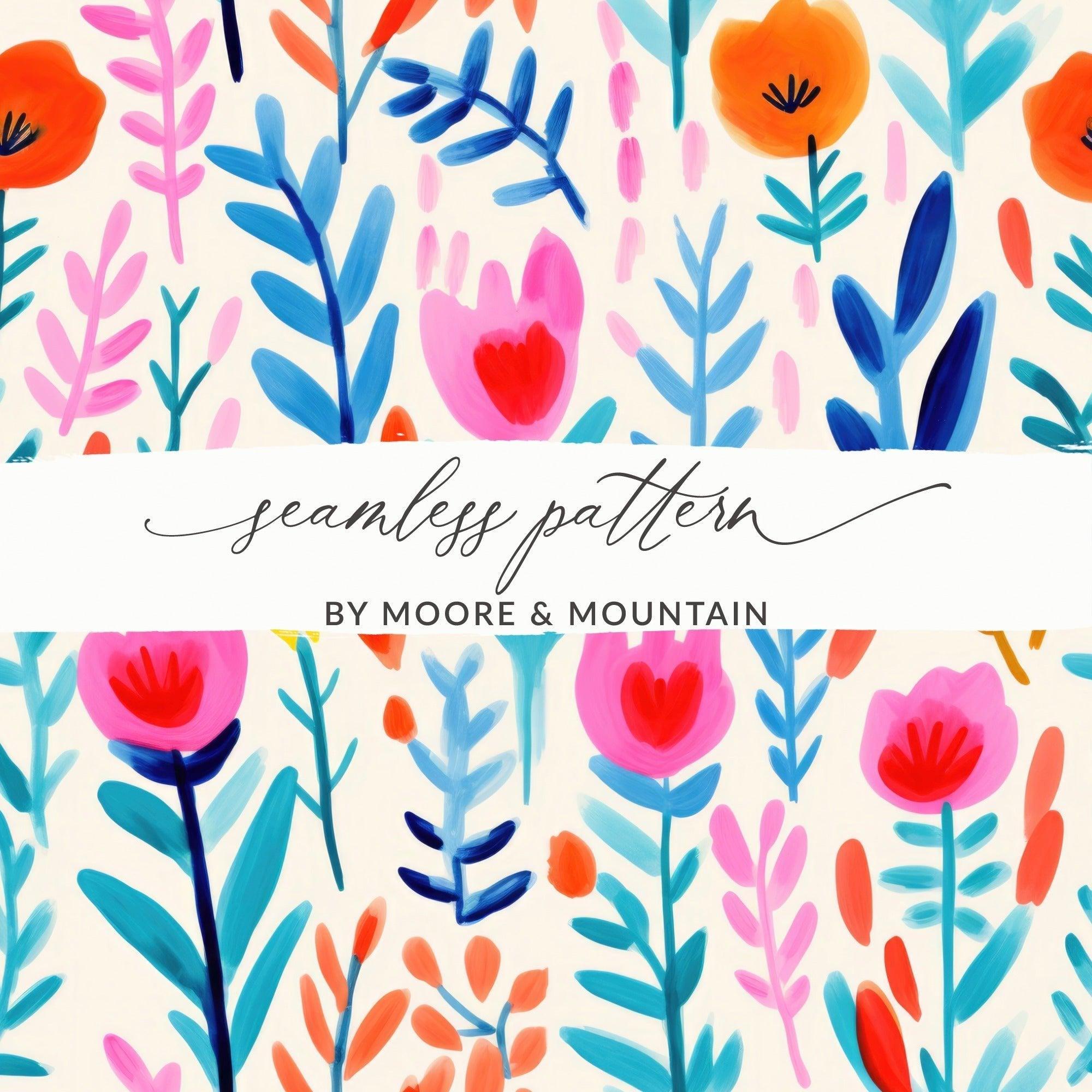 Floral Seamless Pattern, Digital Paper, Flowers Clipart, Bright Painted Design, Repeating Pattern, Scrapbooking, Fabric Design, Print on