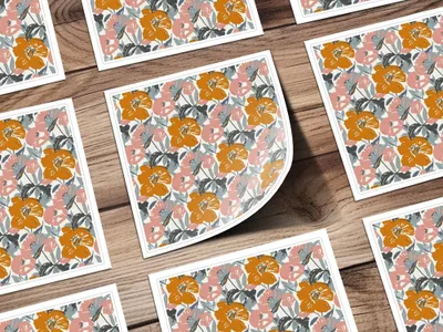 Floral Seamless Pattern Digital Paper, Orange Pink Flowers Illustration, Fabric Design Digital Download, Scrapbooking Paper Digital