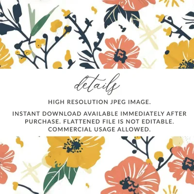 Ditsy Floral Seamless Pattern Digital Paper, Orange Yellow Flowers, Botanical Print, Fabric Design, Scrapbooking, Digital Download
