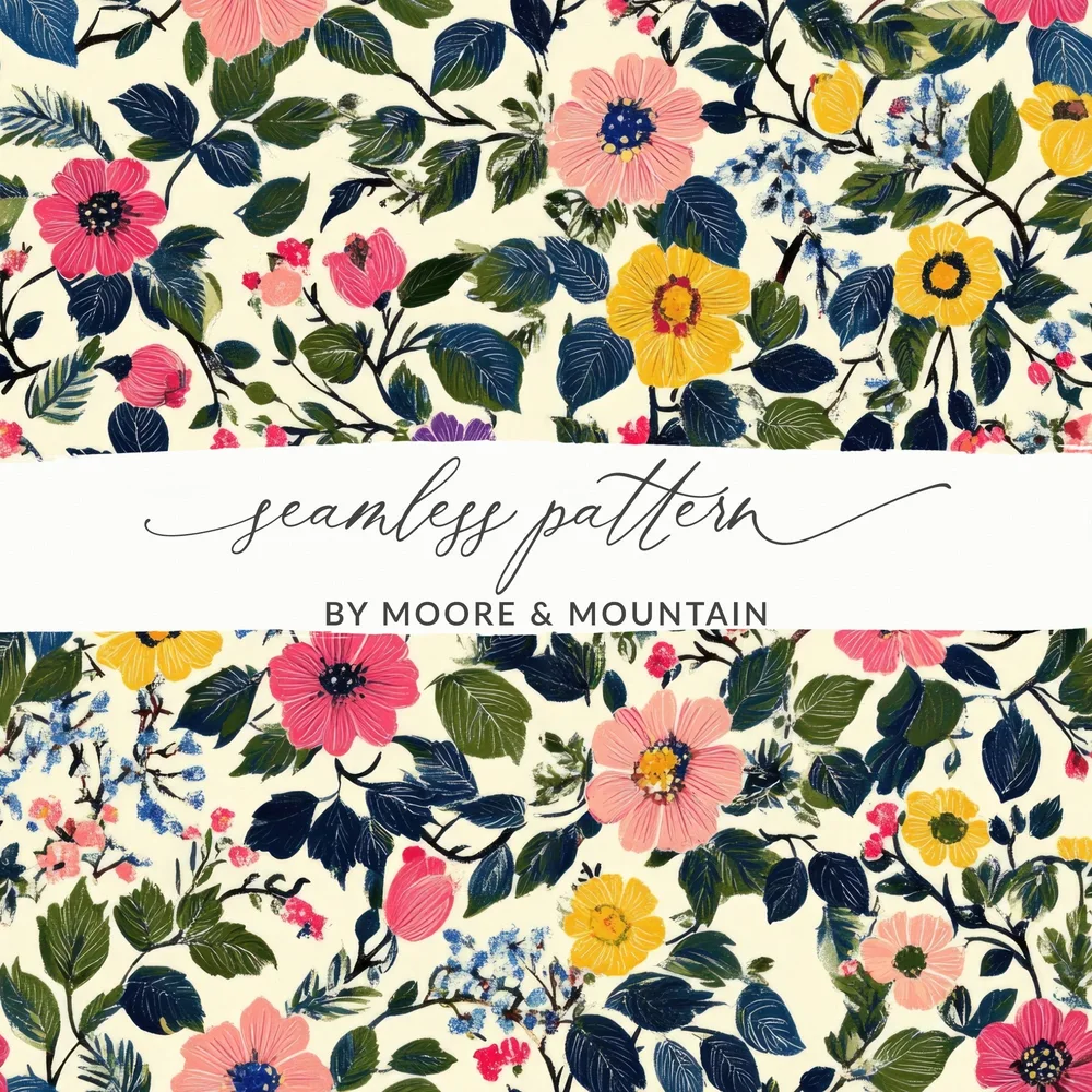 Floral Seamless Pattern, Digital Paper Pack, Flower Repeat Pattern, Pink Yellow Blue Floral Print, Fabric Pattern, Scrapbook Paper