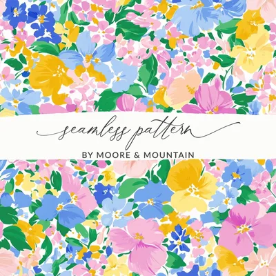 Floral Seamless Pattern, Digital Paper, Watercolor Flower Design, Fabric Print, Printable Background, Scrapbooking Paper, Pastel Palette