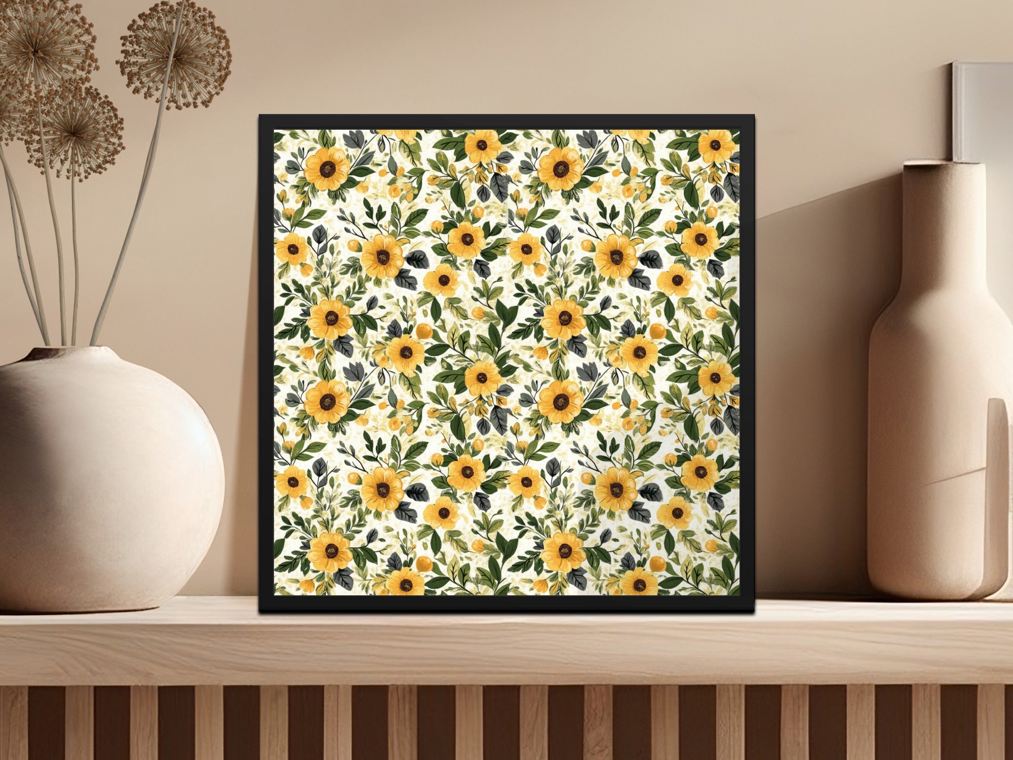 Floral Seamless Pattern Digital Paper, Yellow Flowers, Floral Background, Printable Fabric Design, Scrapbooking, Commercial Use