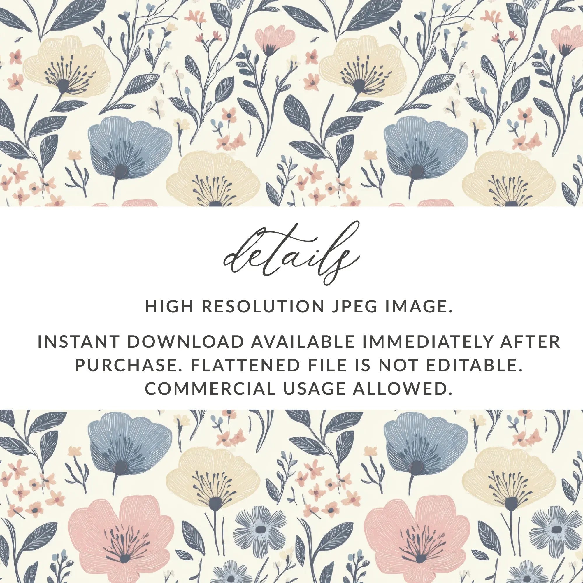 Floral Seamless Pattern Digital, Pastel Flower Repeat Pattern, Scrapbook Paper Digital, Print on Demand, Fabric Design, 12x12 JPEG