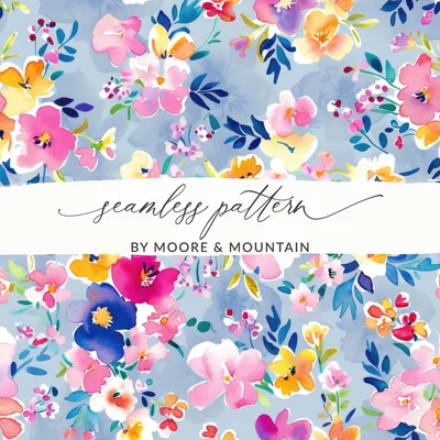 Floral Seamless Pattern Digital, Watercolor Flowers Paper, Fabric Design Print, Pastel Floral Pattern Digital Paper, Repeat Pattern Digital