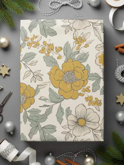 Floral Seamless Pattern, Mustard Yellow, Digital Paper, Commercial Use, Flower Design, 12x12 JPEG, Print On Demand, Scrapbooking