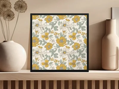 Floral Seamless Pattern, Mustard Yellow, Digital Paper, Commercial Use, Flower Design, 12x12 JPEG, Print On Demand, Scrapbooking