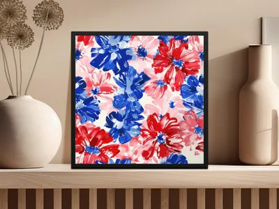 Floral Seamless Pattern, Red White Blue, Digital Download, Flower Pattern, Summer Pattern, Patriotic Design, Fabric Pattern, 4th July