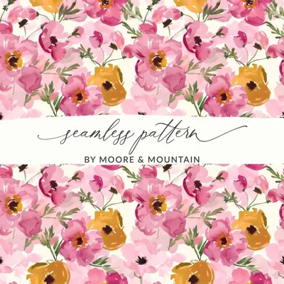 Floral Seamless Pattern, Watercolor Flower Digital Paper, Pink Yellow Blossom Design, Fabric Pattern Download, Scrapbook Paper