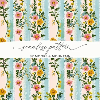 Floral Stripe Digital Paper, Seamless Flower Pattern, Vintage Floral, Shabby Chic Digital, Watercolor Flowers, Digital Fabric Design