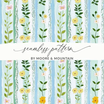 Floral Stripe Digital Paper, Seamless Flower Pattern, Vintage Wallpaper, Scrapbook Paper, Fabric Design, Digital Download