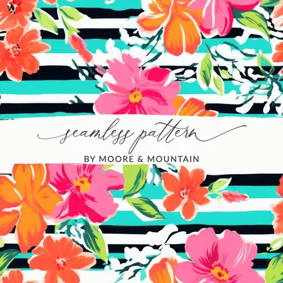 Floral Stripe Digital Paper, Seamless Pattern, Commercial Use, Repeating Design, Scrapbooking Paper, Floral Background Digital