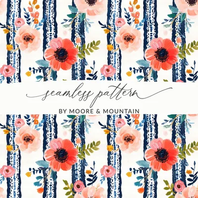 Floral Stripe Digital Paper, Seamless Pattern, Flower Background, Commercial Use, Trendy Floral Digital Products, Flower Digital Design