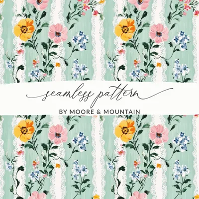 Floral Stripe Digital Paper, Vintage Flower Digital Download, Seamless Pattern Design, Scrapbook Paper Pack, Fabric Design