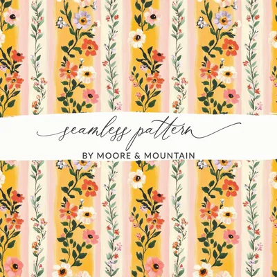Floral Stripe Seamless Pattern Digital, Flower Clipart, Repeating Design, Fabric Design, Scrapbook Paper, Trendy Digital Paper Pack