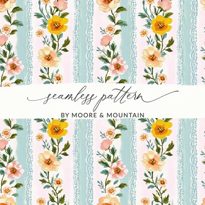 Floral Stripe Seamless Pattern Digital Paper, Shabby Chic Fabric Design, Cottagecore Print, Vintage Flower Digital Download, JPEG Files