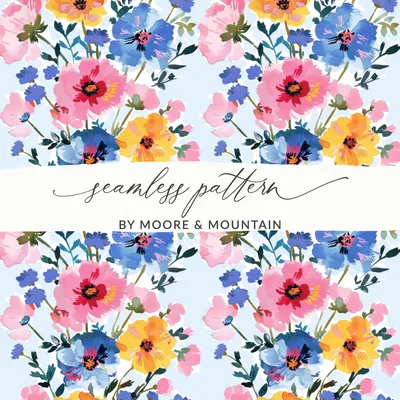 Pink and Blue Floral Stripes Seamless Pattern Spring