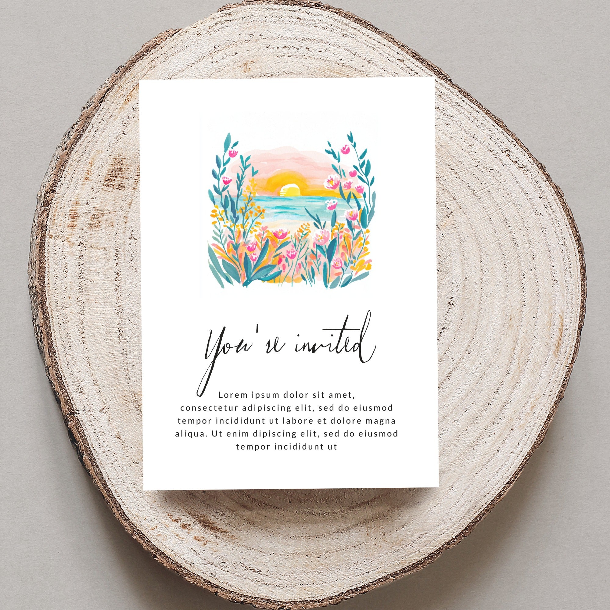 Floral Sunset Beach Illustration, Pastel Summer Art, Cute Ocean Scene SVG, Whimsical Seascape PNG, Trendy Preppy Girl Aesthetic