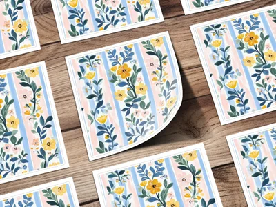 Floral with Vertical Stripes Seamless Grandmillenial Digital