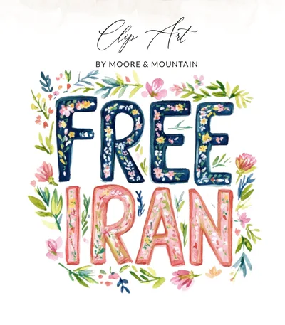 Free Iran Digital Art Print, Watercolor Floral Protest Design, Iran PNG and SVG Artwork, Human Rights Solidarity, Instant Download Digital