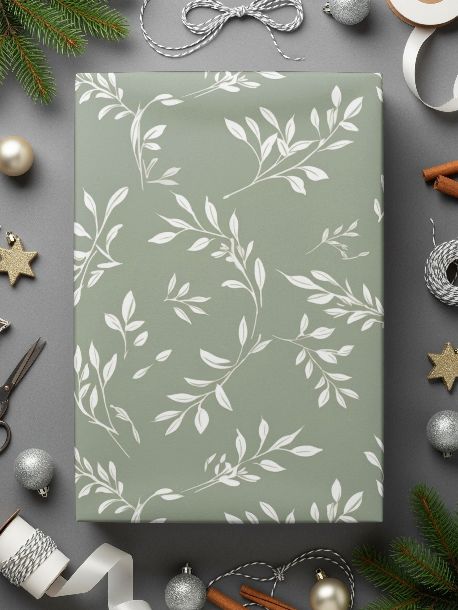 Gentle Seamless Pastel Sage Green Simple Modern Doodle Digital