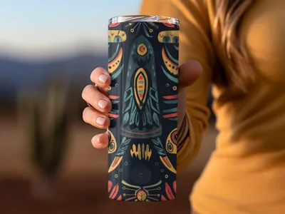 Geometric Indian with Birds Yellow Orange Teal Pattern