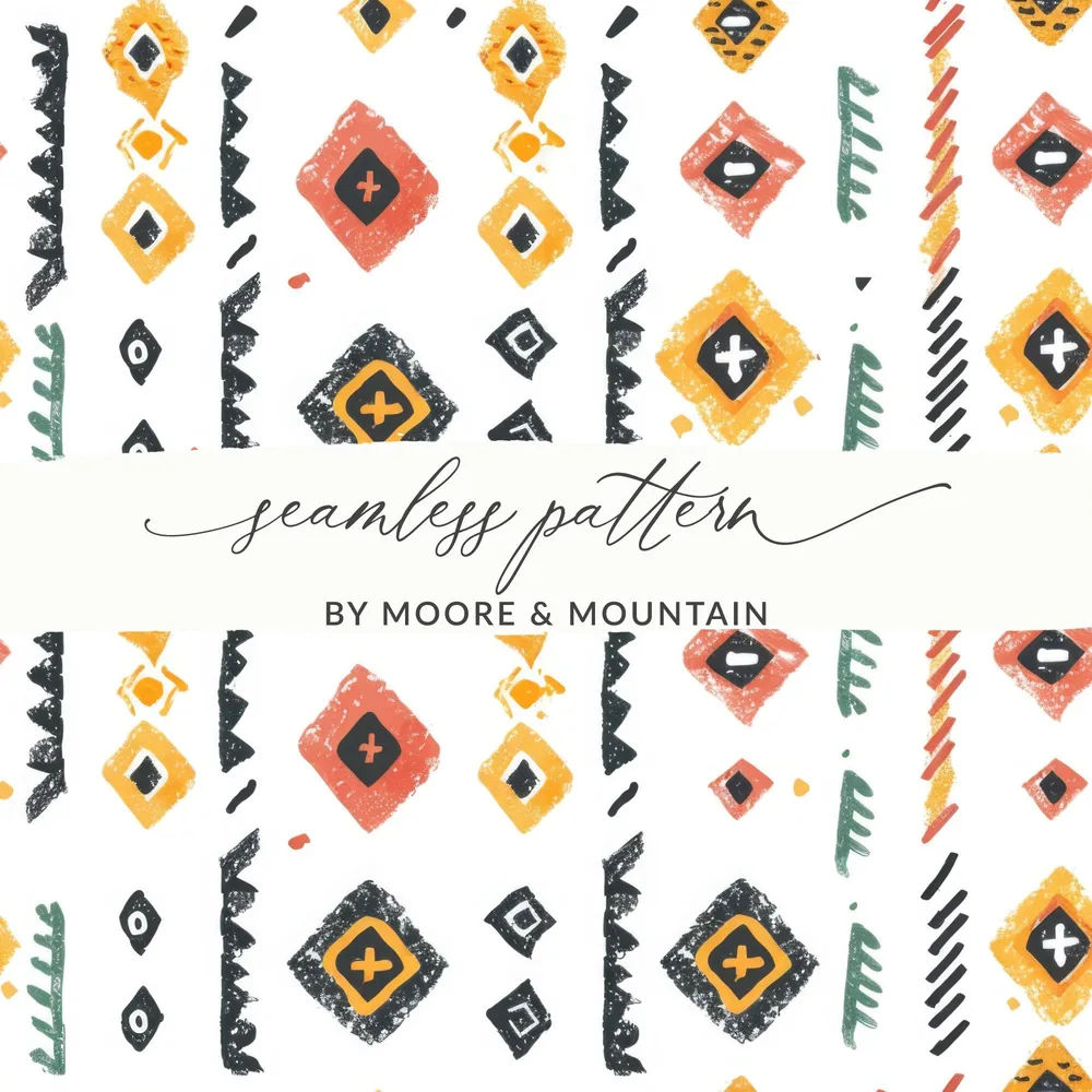 Geometric Native American Green Orange Seamless Aztec Pattern