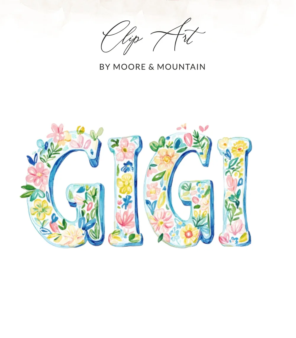 Gigi SVG Preppy Clip Art Digital File, Watercolor Floral Gigi Design, Grandmother Gift, Nana Grandparent Tee Sublimation PNG, Cute Girly