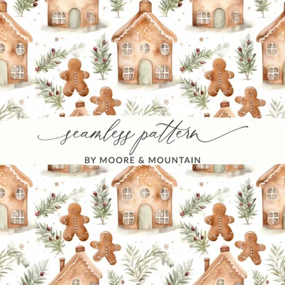 Gingerbread House Seamless Pattern Digital Paper, Christmas Winter Digital Download, Holiday Scrapbook Paper, Cute Festive Background