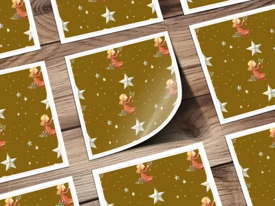 Girl with Stars Seamless Pattern Digital, Christmas Digital Paper, Holiday Design, Girl Illustration, Repeating Pattern for Fabric