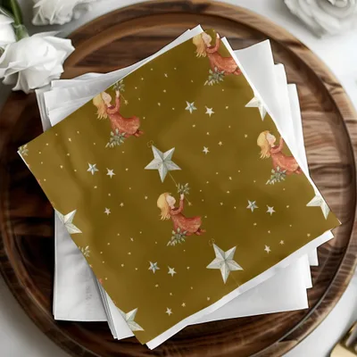 Girl with Stars Seamless Pattern Digital, Christmas Digital Paper, Holiday Design, Girl Illustration, Repeating Pattern for Fabric