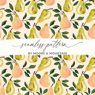 Girly Pear Seamless Pattern Commercial Use Digital POD Fall Pears Seamless Pattern Light Colors