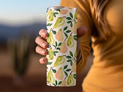 Girly Pear Seamless Pattern Commercial Use Digital POD Fall Pears Seamless Pattern Light Colors