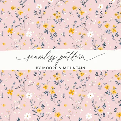 Girly Light Pink Spring Wildflowers Pattern Sublimation Design