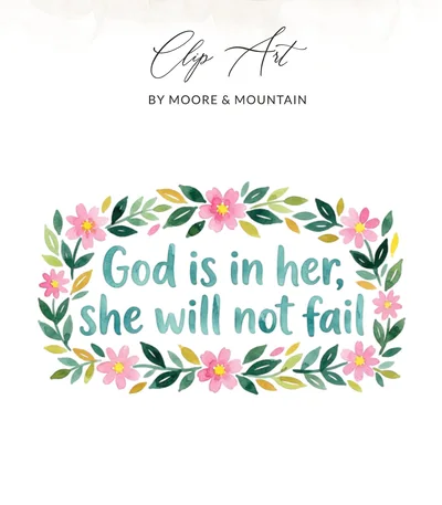 God is in her she will not fail SVG PNG, Preppy Clip Art Christian Quote Digital, Inspirational Preppy Painterly Graphic SVG