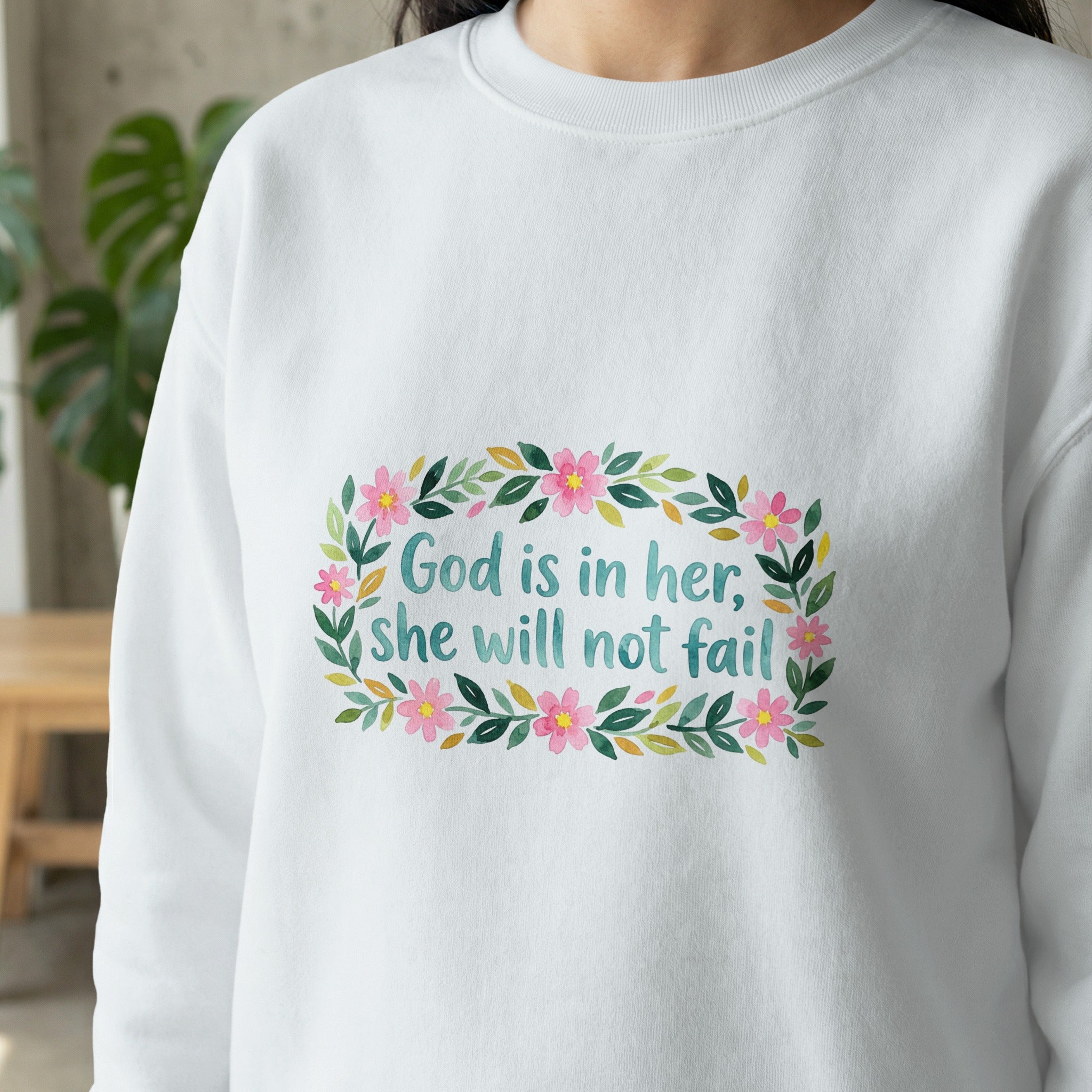 God is in her she will not fail SVG PNG, Preppy Clip Art Christian Quote Digital, Inspirational Preppy Painterly Graphic SVG