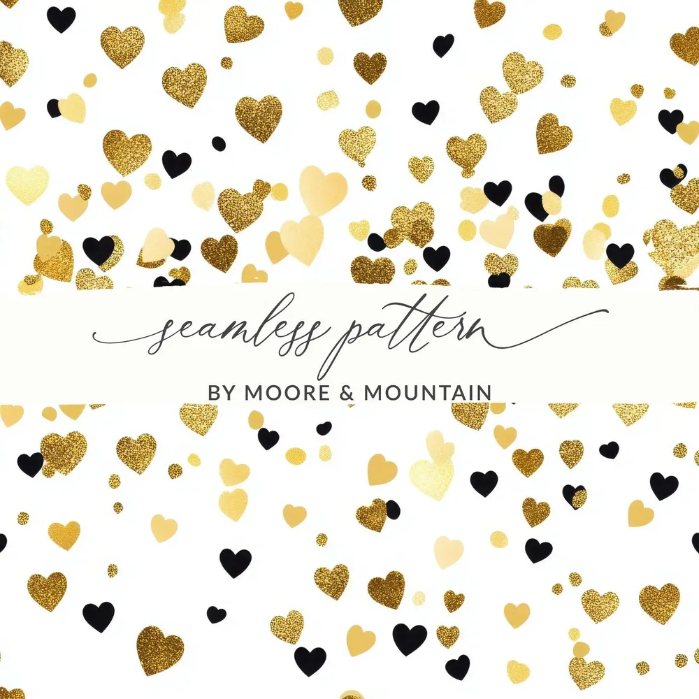 Gold Heart Digital Paper, Seamless Heart Pattern, Valentine's Day Background, Scrapbook Paper, Gold and Black Heart Digital Download
