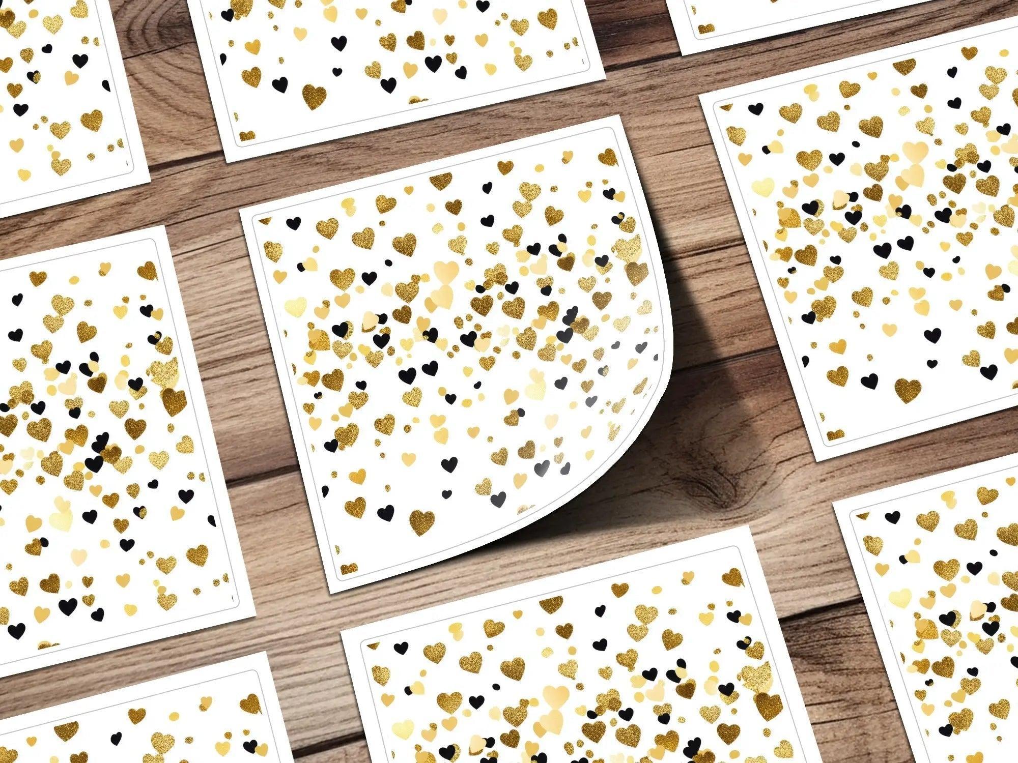 Gold Heart Digital Paper, Seamless Heart Pattern, Valentine's Day Background, Scrapbook Paper, Gold and Black Heart Digital Download