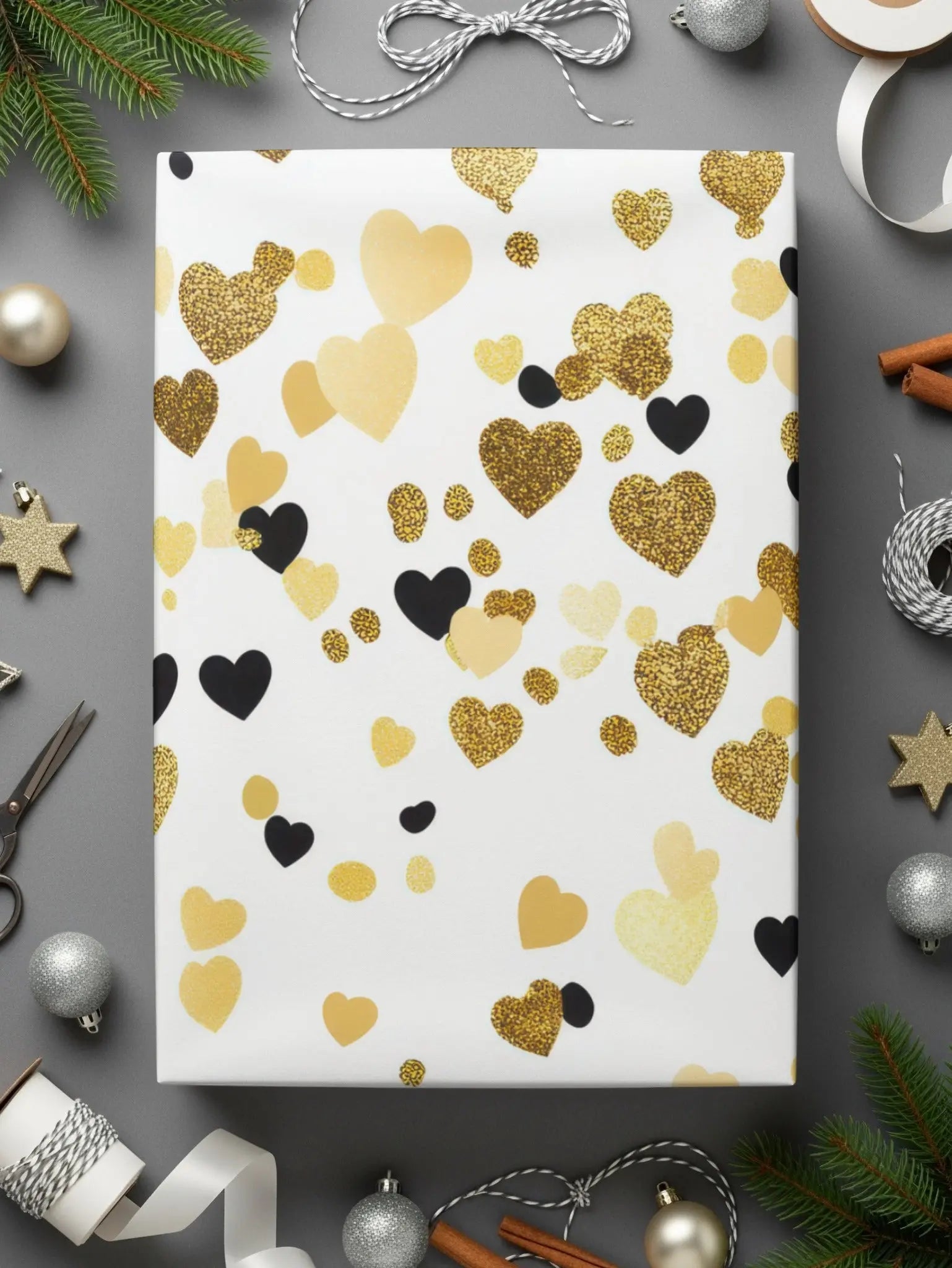 Gold Heart Digital Paper, Seamless Heart Pattern, Valentine's Day Background, Scrapbook Paper, Gold and Black Heart Digital Download