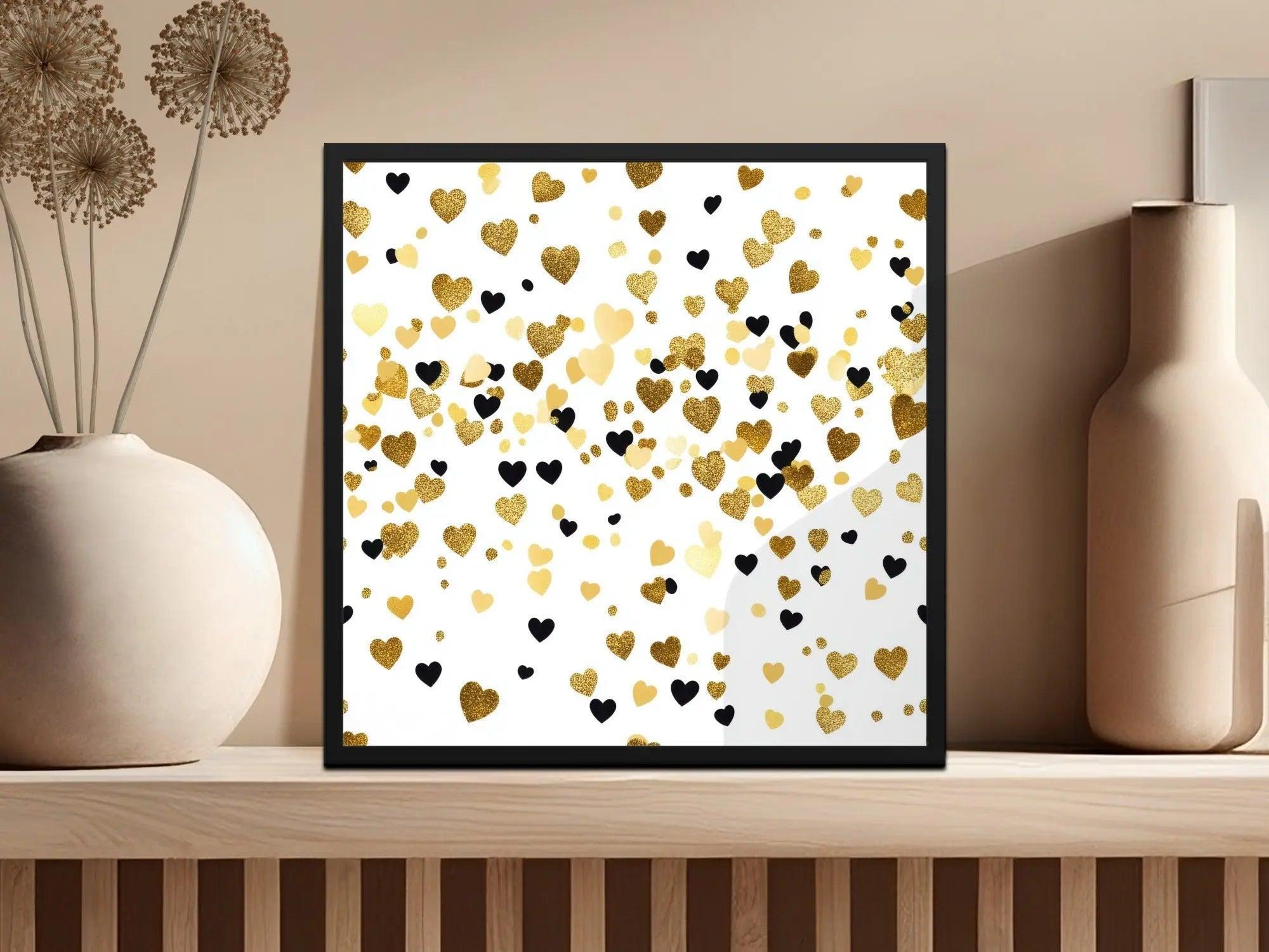Gold Heart Digital Paper, Seamless Heart Pattern, Valentine's Day Background, Scrapbook Paper, Gold and Black Heart Digital Download