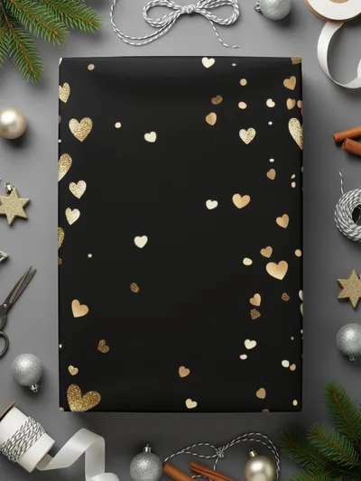 Gold Hearts Digital Paper, Seamless Valentine's Day Pattern, Black Background, Scrapbooking Paper, Fabric Design, Digital Download